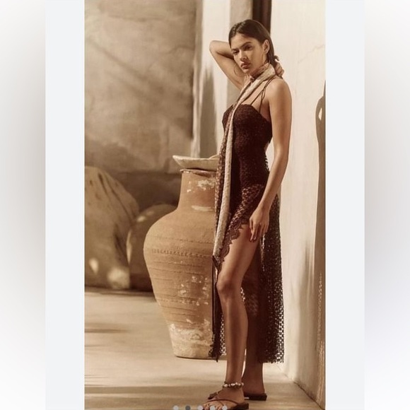 Free People Smoke & Mirrors Strappy Crochet Lace Embellished Bodysuit Dress - Picture 3 of 8